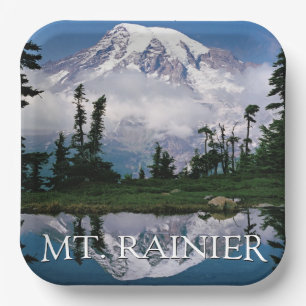 Mount Rainier Reflection in a Mountain Pond Paper Plate