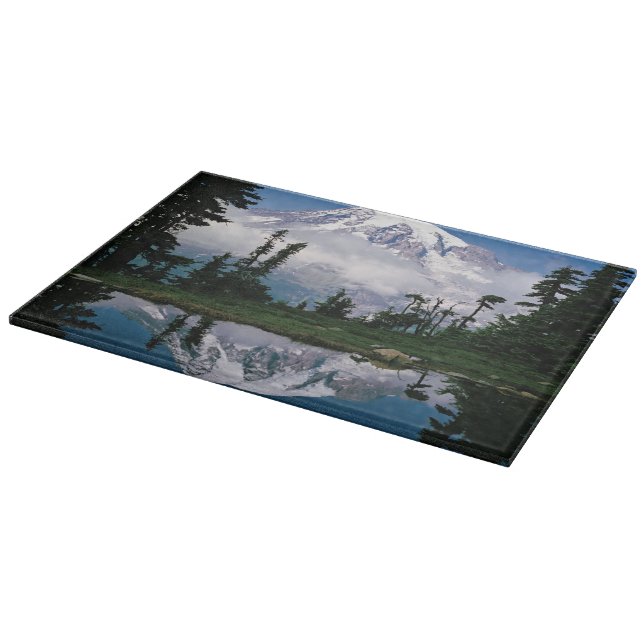 Mount Rainier relected in a mountain tarn Cutting Board (Corner)
