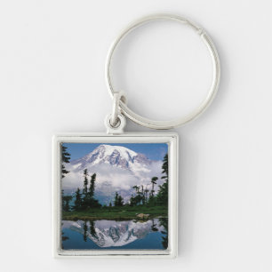 Mount Rainier relected in a mountain tarn Key Ring