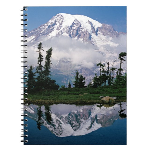 Mount Rainier relected in a mountain tarn Spiral Notebook (Front)