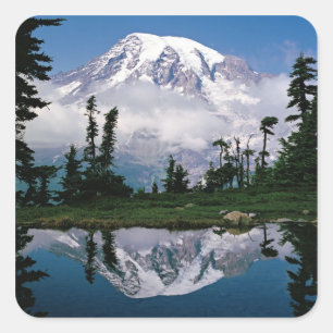 Mount Rainier relected in a mountain tarn Square Sticker