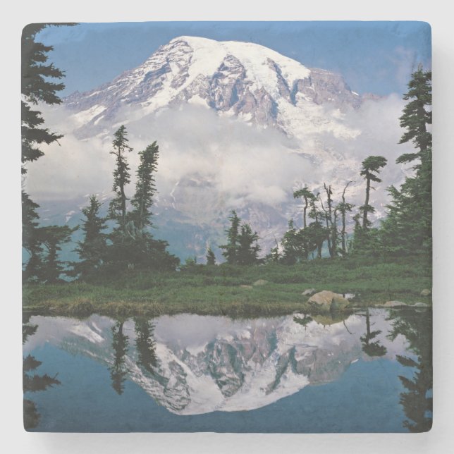 Mount Rainier relected in a mountain tarn Stone Coaster (Front)