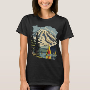 Mount Rainier Sailboat Blue Travel T-Shirt