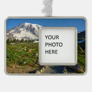 Mount Rainier Skyline Trail View Silver Plated Framed Ornament