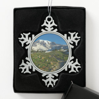Mount Rainier Skyline Trail View Snowflake Pewter Christmas Ornament