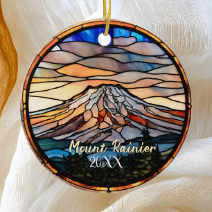 Mount Rainier Vacation Souvenir  Ceramic Tree Decoration