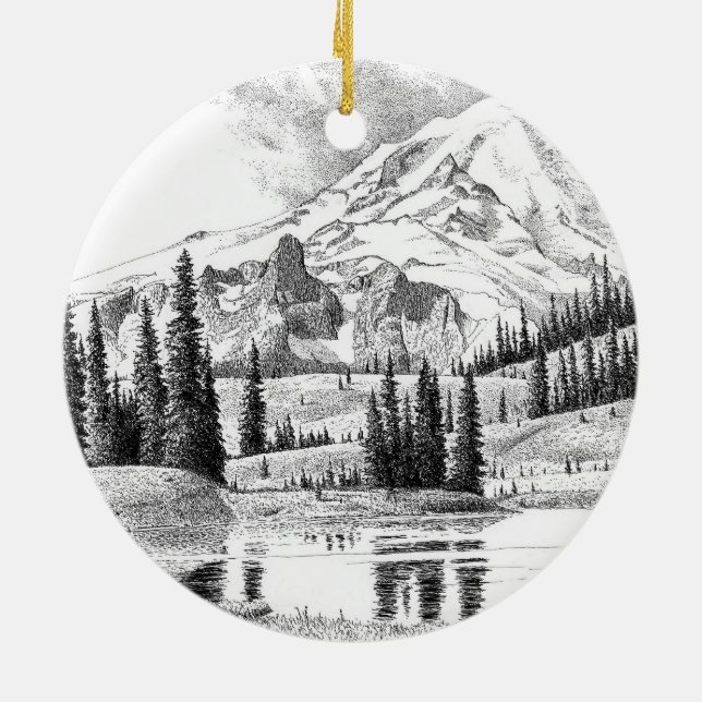 Mount Rainier, Washington  Ceramic Tree Decoration (Back)