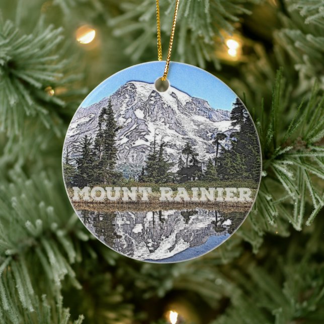 Mount Rainier Washington State Christmas Holiday Ceramic Tree Decoration (Tree)