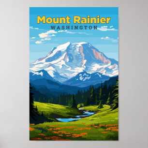 Mount Rainier Washington Travel Art Vintage Poster