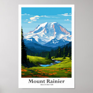 Mount Rainier Washington Travel Illustration Poster
