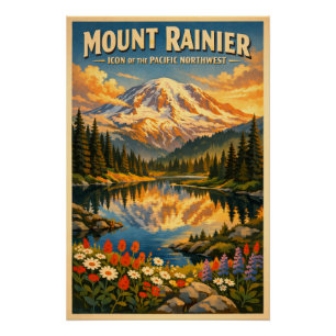 Mount Rainier, Washington, USA, in a classic retro Poster