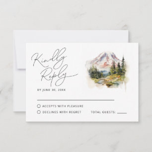 Mount Rainier Washington Watercolor RSVP  Card
