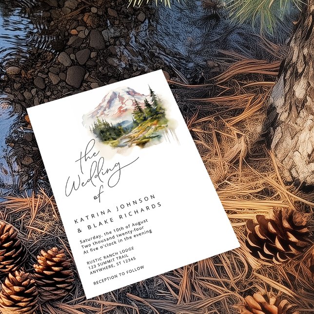 Mount Rainier Washington Wedding Invitation (Shown on a 5" x 7" card)