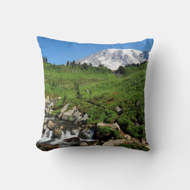 Mount Rainier, waterfall, snow-covered Cushion (Front)