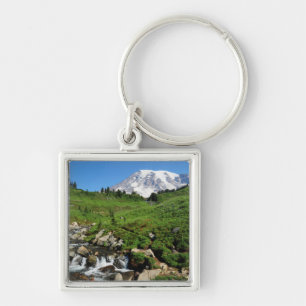 Mount Rainier, waterfall, snow-covered Key Ring