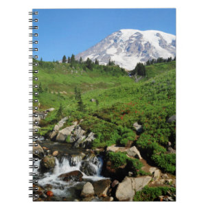 Mount Rainier, waterfall, snow-covered Spiral Notebook