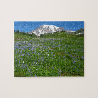Mount Rainier with Purple Lupins Jigsaw Puzzle