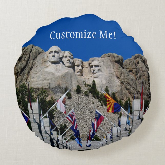 Mount Rushmore Customisable Photo Souvenir Round Cushion (Back)