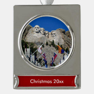 Mount Rushmore Customisable Photo Souvenir Silver Plated Banner Ornament