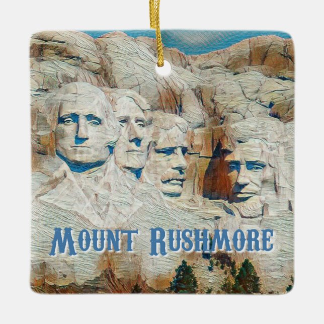 Mount Rushmore National Memorial stylised Ceramic Ornament (Front)