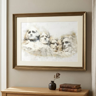 Mount Rushmore Presidential Watercolor Art Photo Print