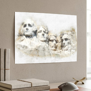 Mount Rushmore Presidential Watercolor Art Poster