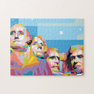 Mount Rushmore South Dakota Colourful Pop Art Jigsaw Puzzle