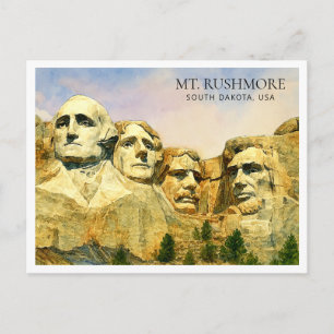 Mount Rushmore USA Watercolor Travel   Holiday Postcard