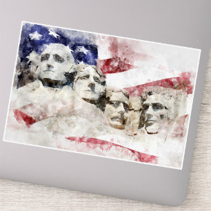 Mount Rushmore Watercolor with American Flag