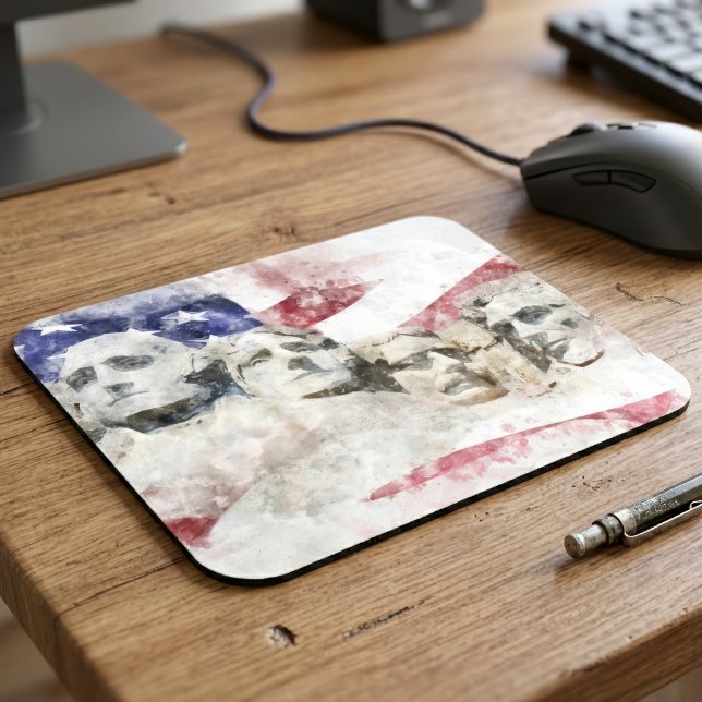 Mount Rushmore Watercolor with American Flag Mouse Pad (Mount Rushmore Watercolor with American Flag. Mouse Pad)