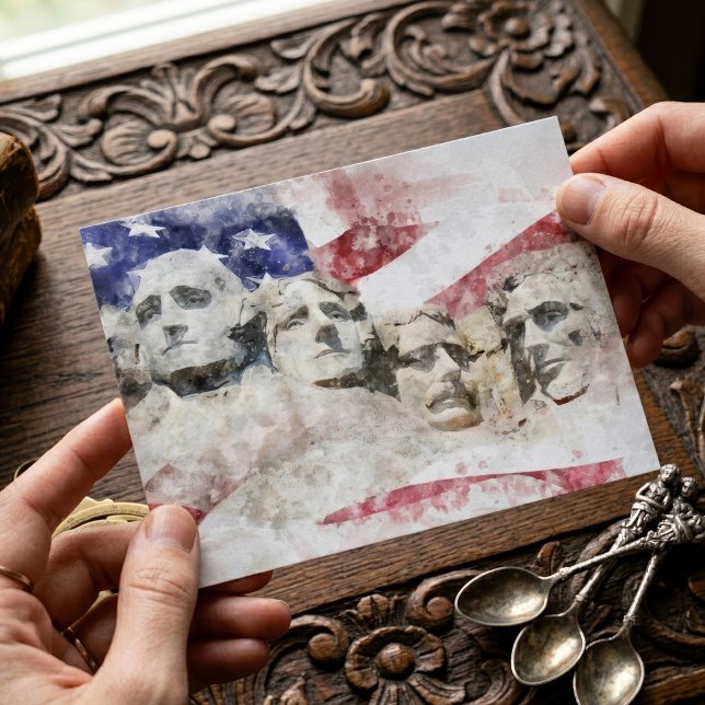 Mount Rushmore Watercolor with American Flag Postcard (Mount Rushmore Watercolor with American Flag. Postcard)