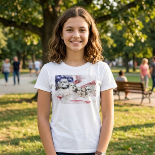Mount Rushmore Watercolor with American Flag T-Shirt