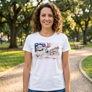 Mount Rushmore Watercolor with American Flag T-Shirt