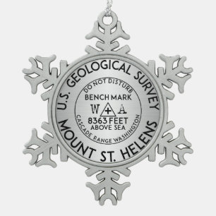 Mount Saint Helens Washington Bench Mark Benchmark Snowflake Pewter Christmas Ornament