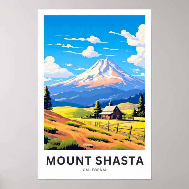 Mount Shasta California Travel Print (Front)