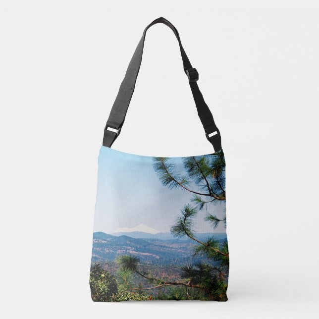 Mount Shasta through the trees...... Crossbody Bag (Front)