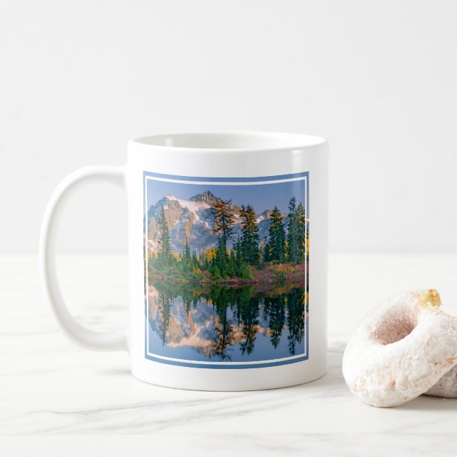 Mount Shuksan mirrored in Reflection Lake Coffee Mug (With Donut)