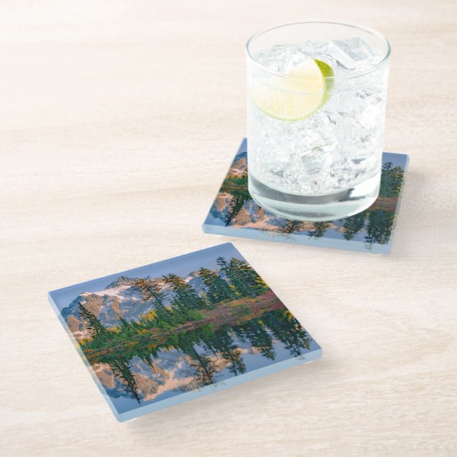 Mount Shuksan mirrored in Reflection Lake Glass Coaster (Angled)