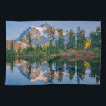 Mount Shuksan mirrored in Reflection Lake Tea Towel<br><div class="desc">Mount Shuksan is mirrored in Reflection Lake at Mount Baker NRA on an autumn afternoon in the North Cascades of Washington,  Whatcom County,  Washington,  USA</div>