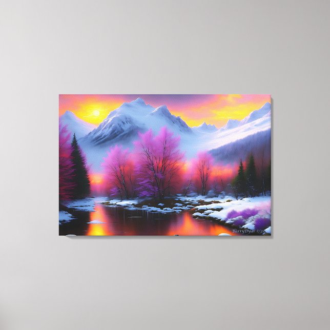 "Mount Sunset", by BarryDyar ©, scenic Landscape Canvas Print (Front)
