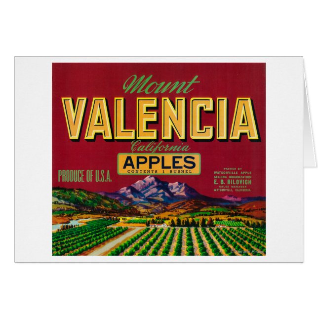 Mount Valencia Apple Label - Watsonville, CA (Front Horizontal)