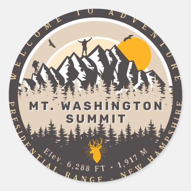 Mount Washington New Hampshire Summit Hike Camping Classic Round Sticker (Front)