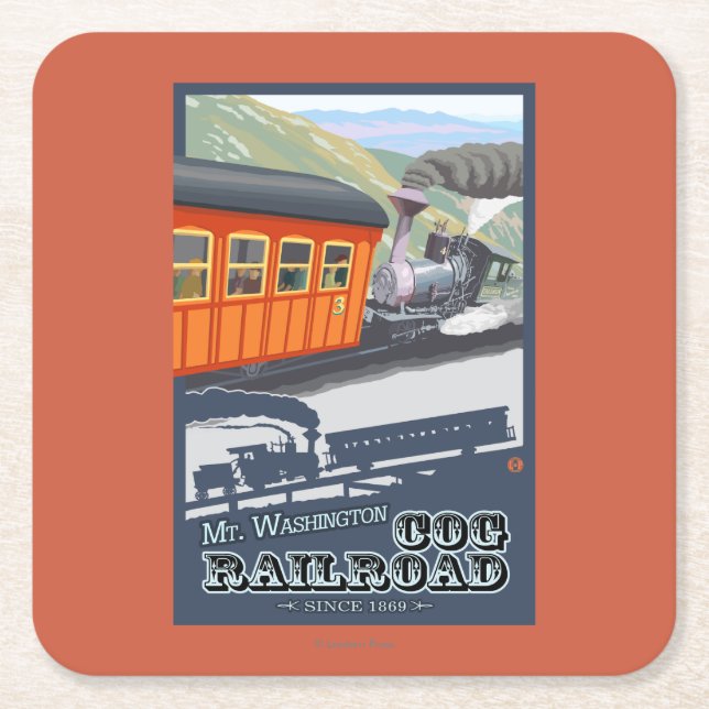 Mount Washington, New HampshireCog Railroad Square Paper Coaster (Front)