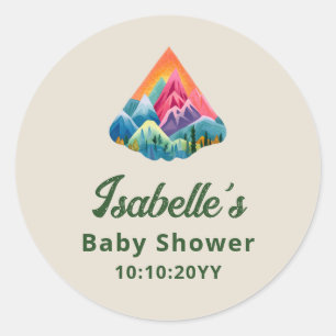 Mountain Adventure Awaits Baby Shower Classic Round Sticker