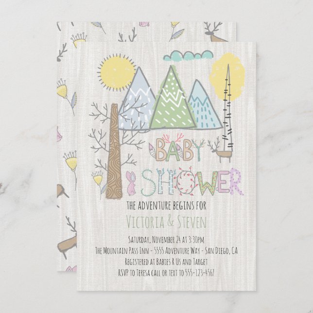 Mountain Adventure Baby Shower Watercolor forest Invitation (Front/Back)
