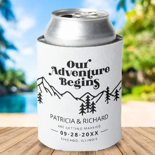 Mountain Adventure Begins Rustic Forest Wedding Can Cooler