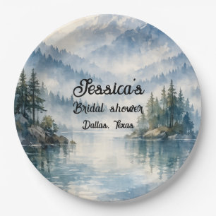 Mountain Adventure Boho Lake Bridal shower Paper Plate