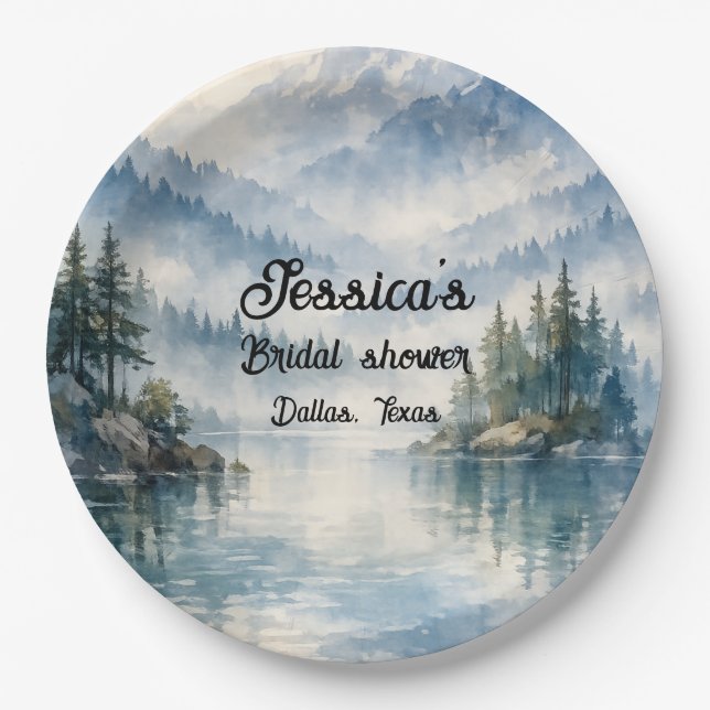 Mountain Adventure Boho Lake Bridal shower Paper Plate (Front)