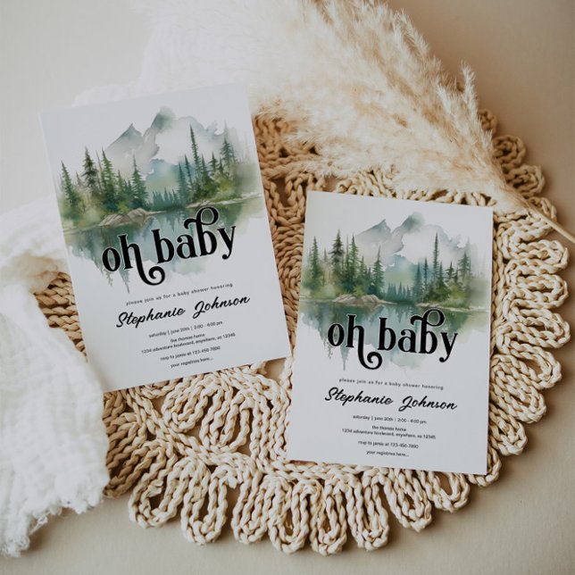 Mountain Adventure Forest Greenery Baby Shower Invitation (Creator Uploaded)