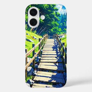 Mountain Adventure in Summer Anime Style iPhone 16 Case